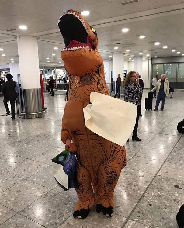 Ever been met at the airport with a sign bearing dinosaur? why not?