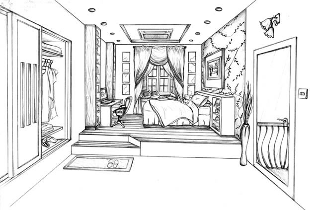 Room drawing, one perspective.