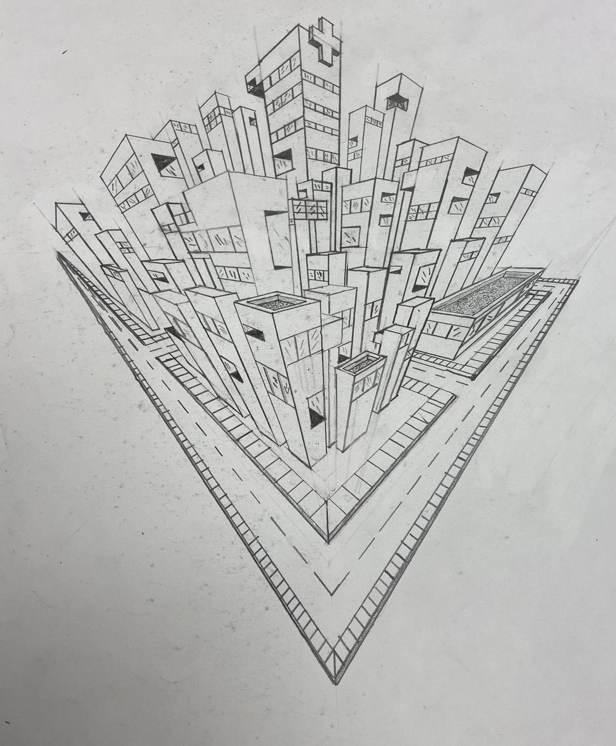 Three point perspective city.