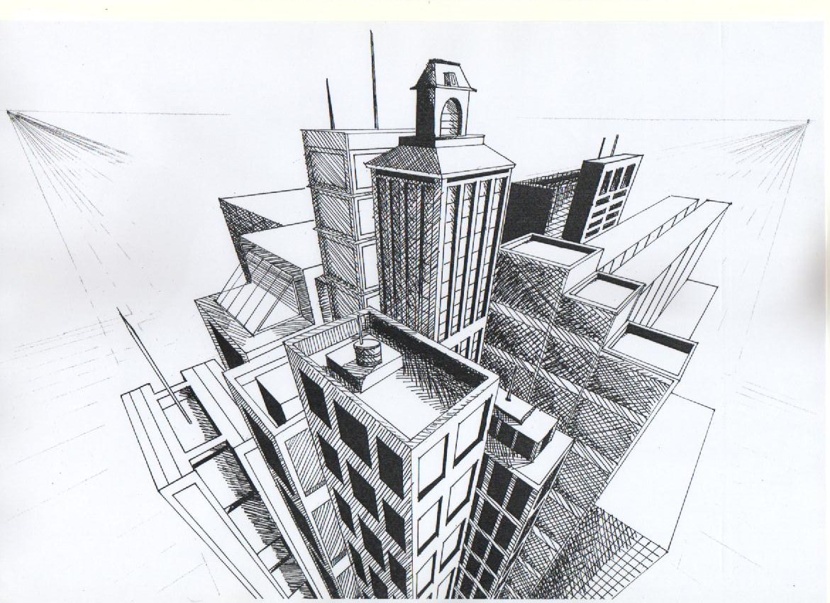 Three point perspective sketch