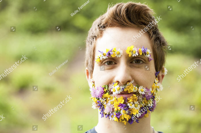 A man growing flowers instead of a beard