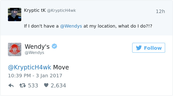 Obvious answer from wendy's twitter