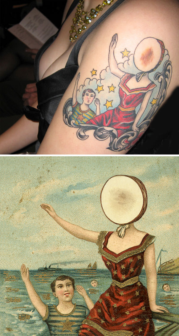 Neutral milk hotel's cover art for "in the aeroplane over the sea" turned into a tattoo