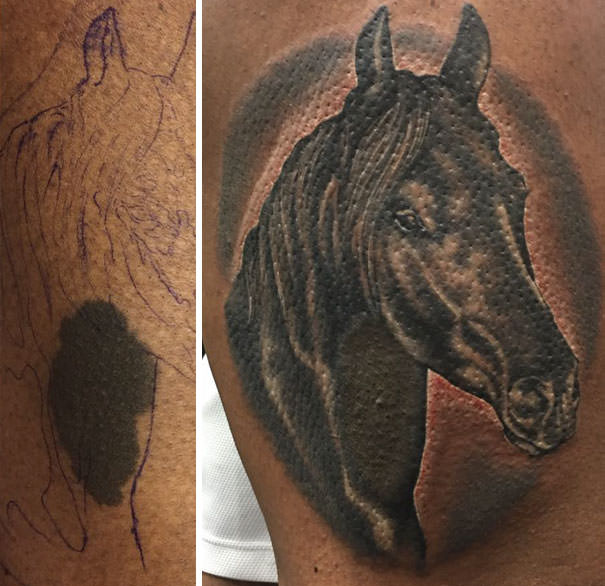 Horse tattoo to disguise a birthmark