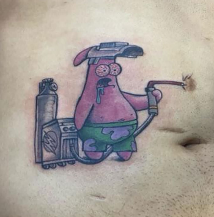 What do you do with an awkward scar? Add patrick tattoo