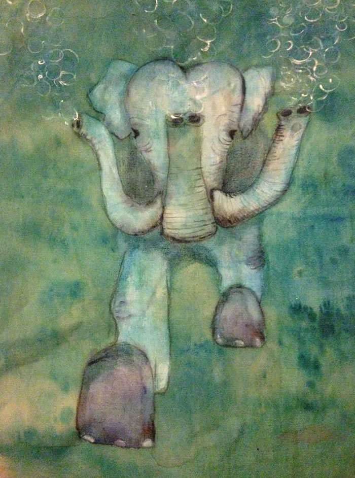 Inspired by a dream. Three-trunked elephant saving my life as i sink to the bottom of the sea