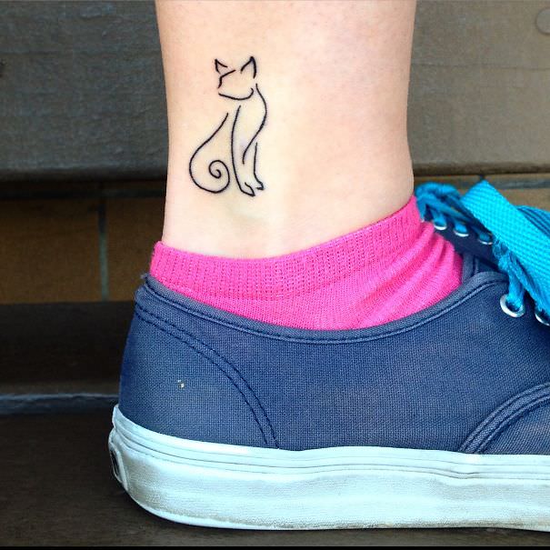 Self-drawn ankle cat tattoo =^..^=