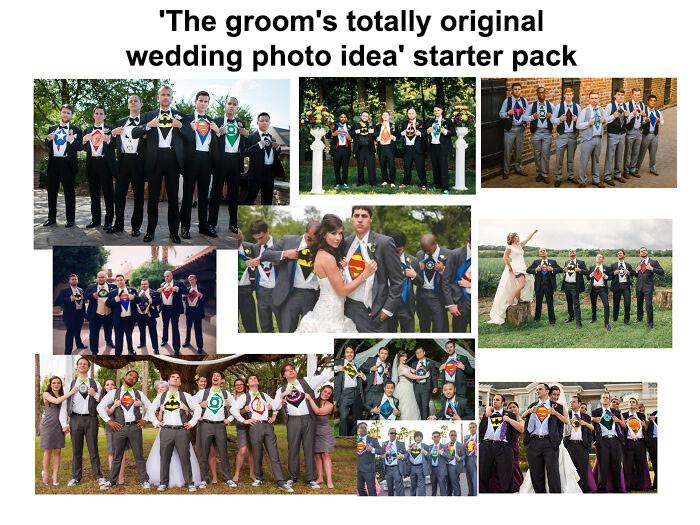 The groom's totally original wedding photo idea' starter pack