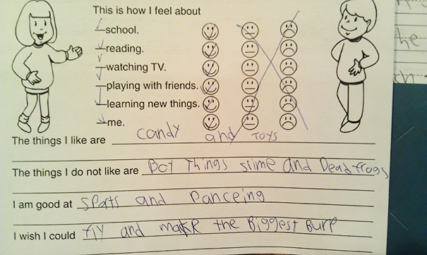My 8 year old daughter brought her writing exercise home from school. I could not be more proud
