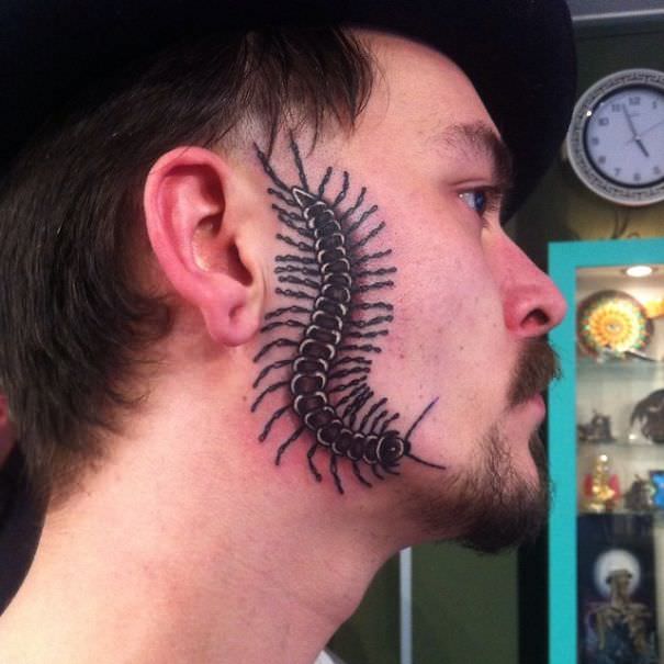 I told him not to do it, my friend got a centipede tattoo on the face