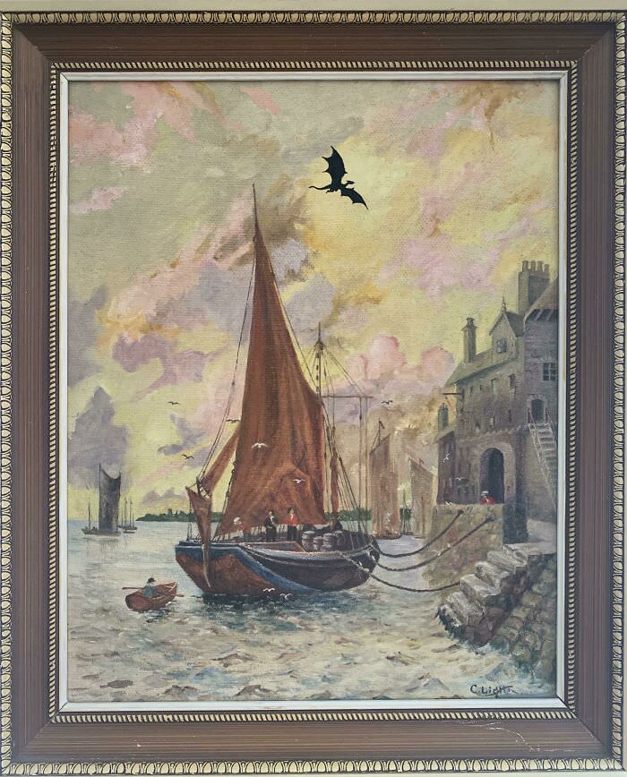 Simple Addition to a Painting - A small addition can make a big impact in this thrift store painting.