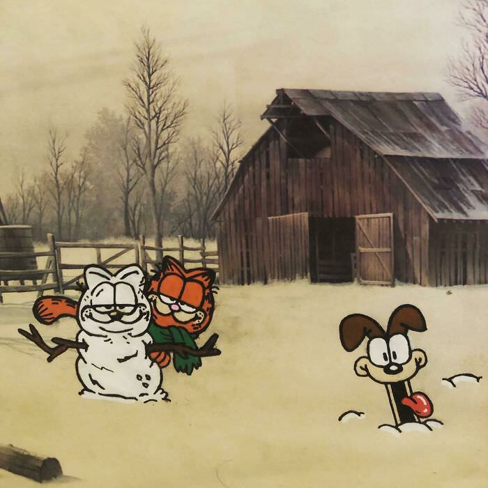 Garfield and Odie in the Snow - Celebrate December with this fun and festive painting.