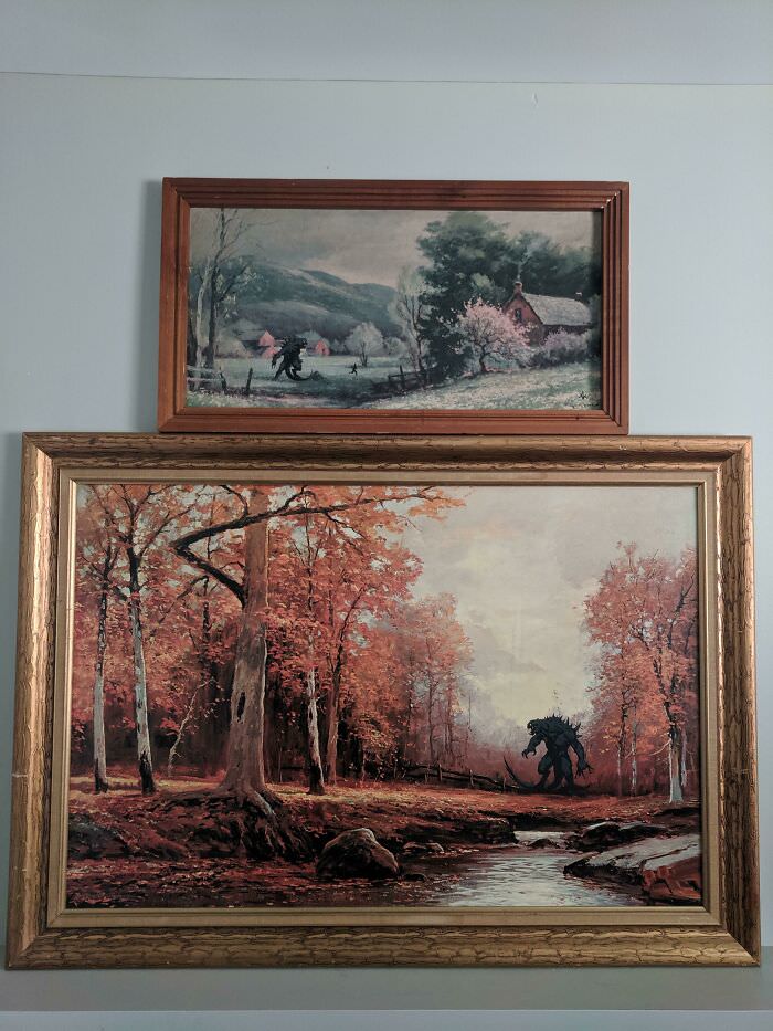 Adding some imaginative monsters to this thrift store art piece, taking it from ordinary to extraordinary.
