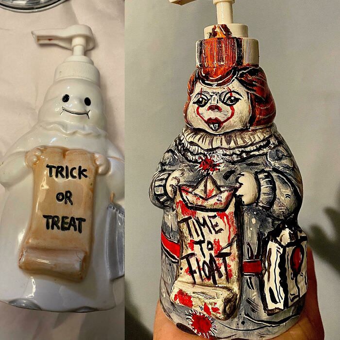 Repurposed a soap dispenser into a chonky Pennywise figure