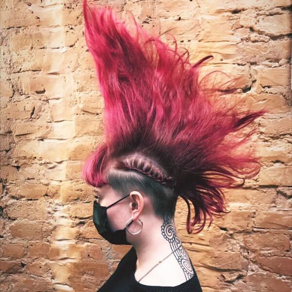 Crazy long red mohawk with braid