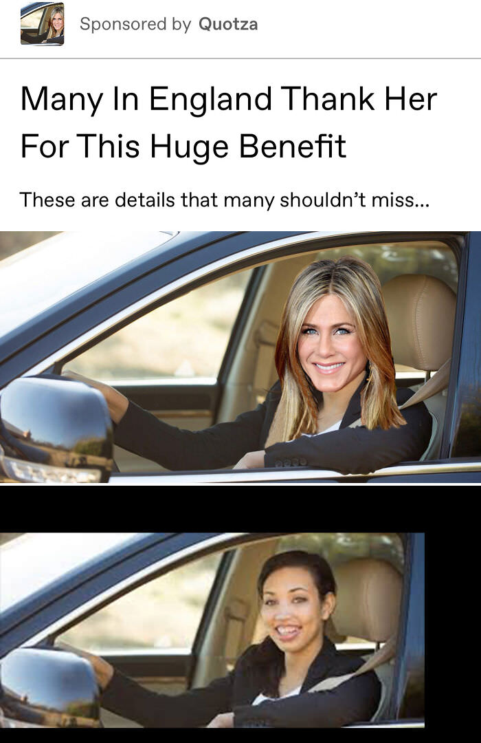 This ad featuring Jennifer Aniston's poorly pasted head onto a stock image is a fail.