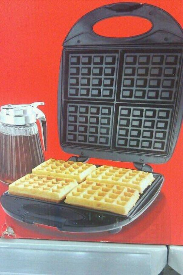 The holes in the waffles don't match the holes in the waffle maker in this photo.