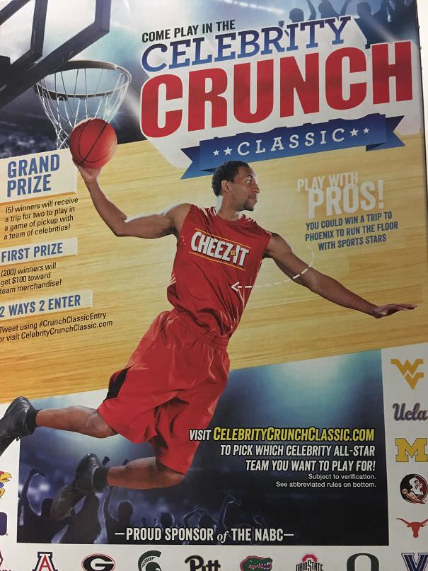 This guy seems to be dunking away from the hoop on the back of a Cheez-It box in this photo.