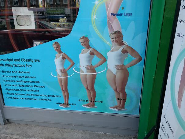 This weight loss/diet ad in London used a stretched photo of a woman in Photoshop.