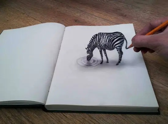 Optical illusion drawing of zebra