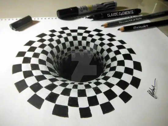 Optical illusion drawing of black hole
