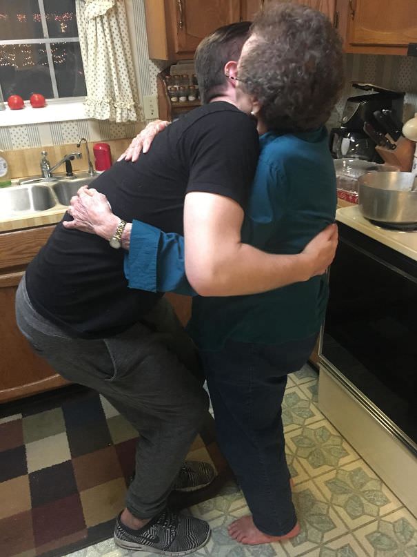 Hugging my 6'4" grandson, Grandma's way