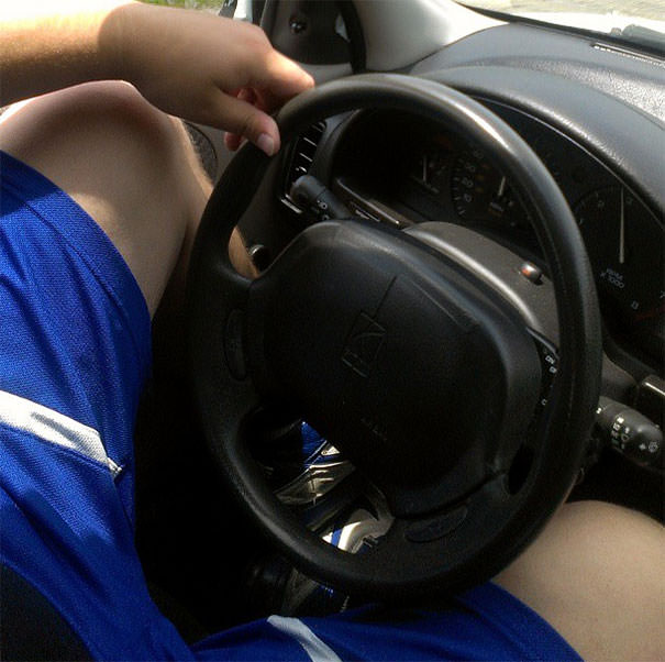 The struggle of fitting into a small car when you're really tall.
