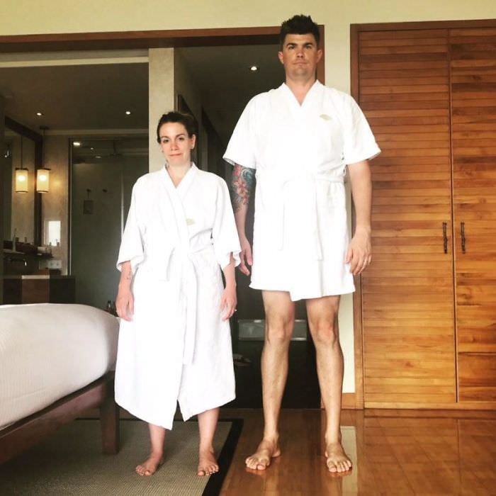 My wife is 5'1" and I am 6'7" - when it comes to hotel robes, one size does not fit all.