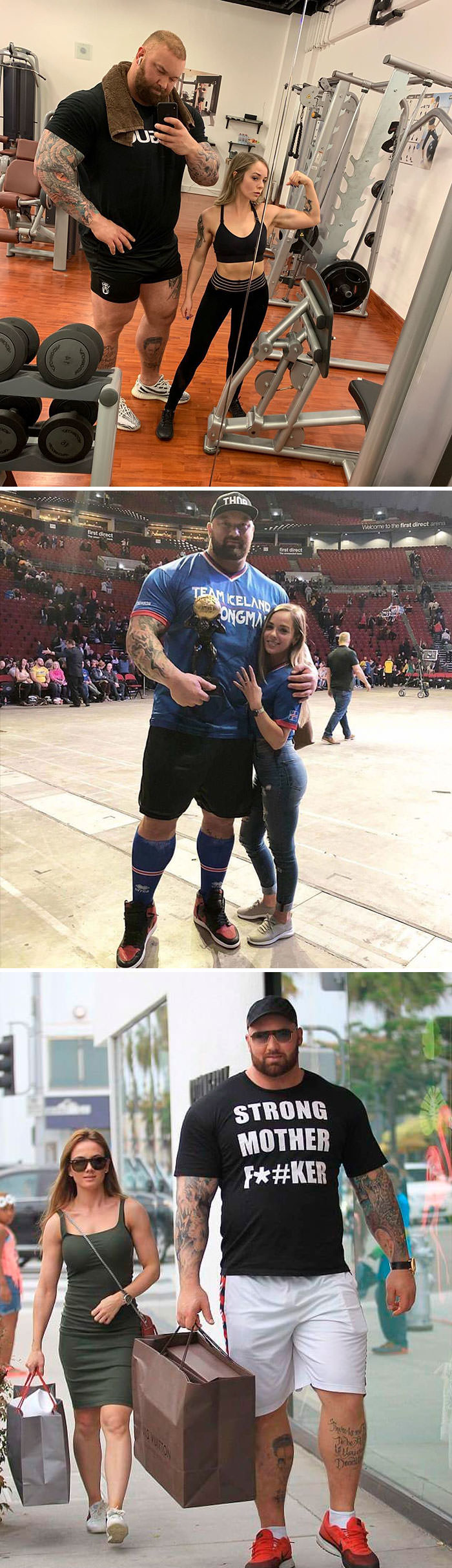 The Mountain from Game of Thrones with his wife.