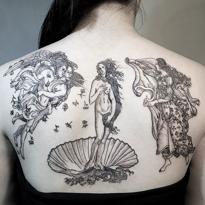 A tattoo of Sandro Botticelli's "Birth of Venus"