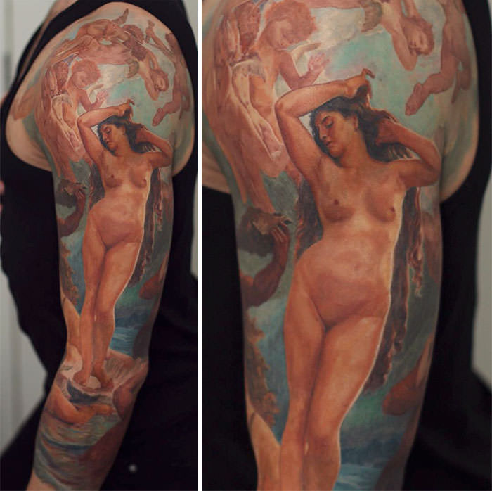 A tattoo of Adolphe William Bouguereau's "The Birth of Venus"