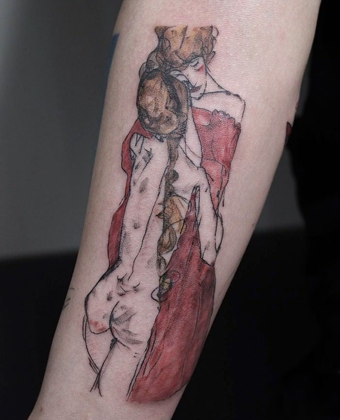 A tattoo of Egon Schiele's "Mutter und Tochter"