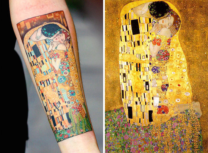 A tattoo of Gustav Klimt's "The Kiss"