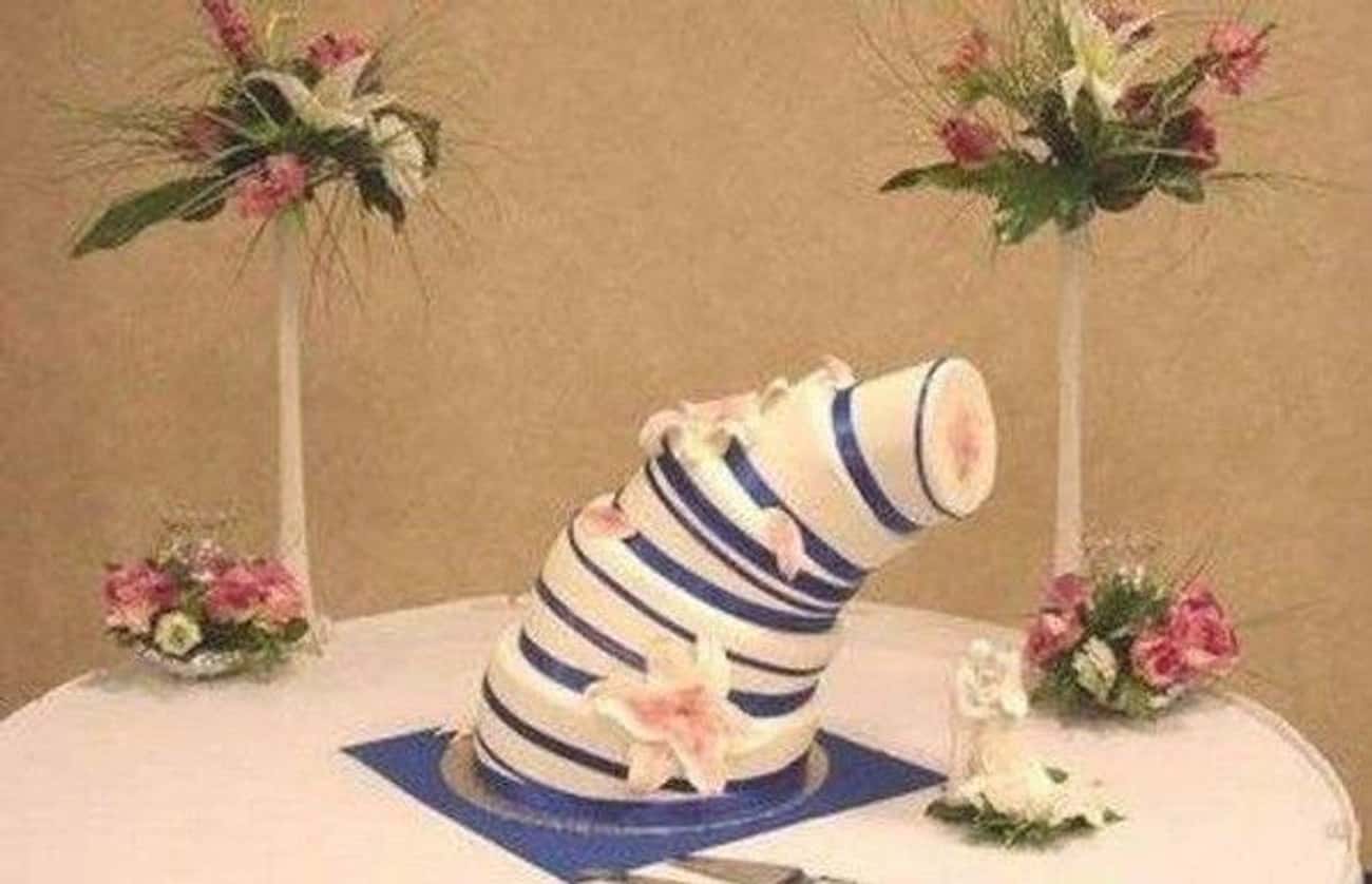 The wedding cake that's a bit tilted but still standing