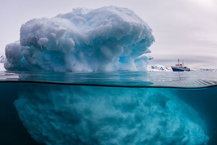 Under the icebergs.