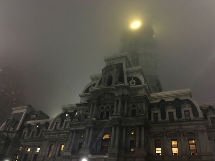 A picture of the Philadelphia City Hall that looks like Gotham.