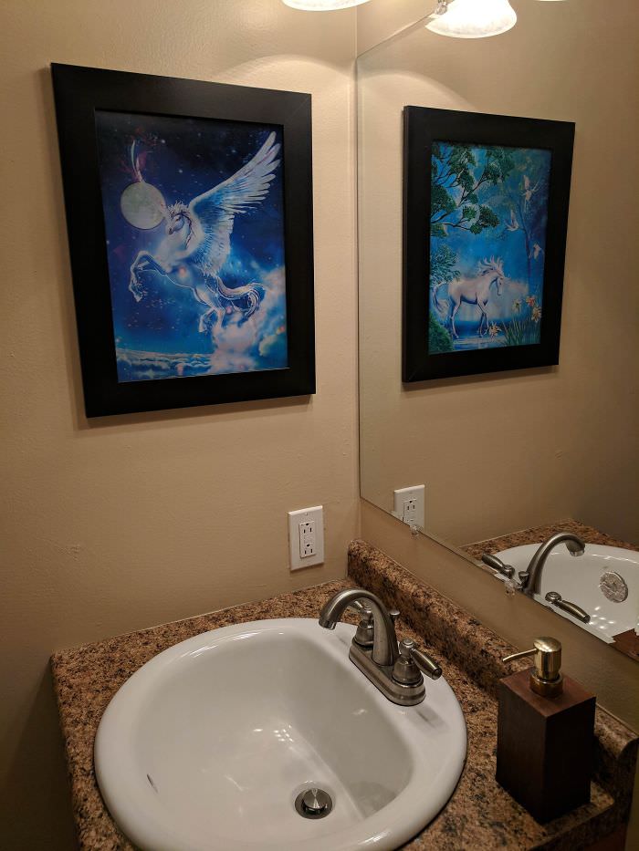 A unicorn picture that is different in the mirror.
