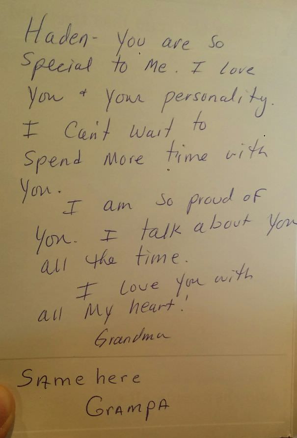 A birthday card was received, signed by "grampa".