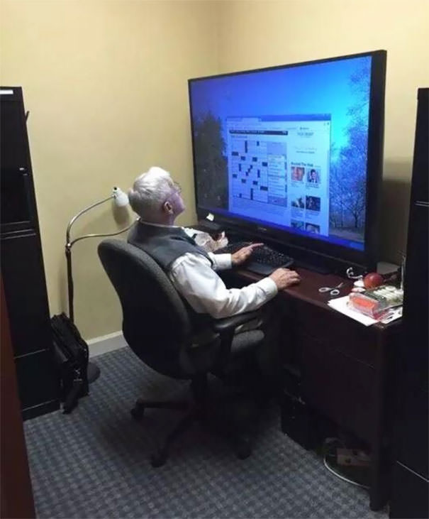 Grandpa knows how to purchase a monitor.