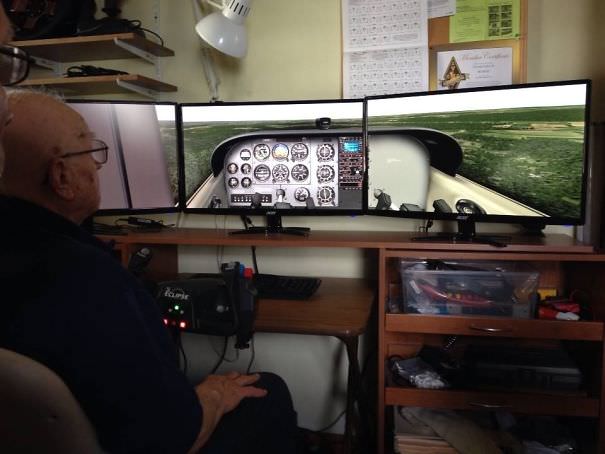 Someone's 90-year-old grandpa was pictured at his battlestation, where he introduced them to various tech gadgets like a PC, an iPad, and a Tesla.