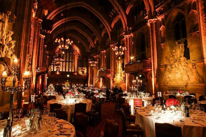 The Guildhall West Crypt in the City of London, London, England, chosen as a medieval crypt wedding reception venue