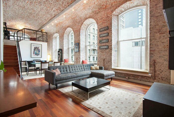 A Philadelphia industrial loft with brick barrel vaulted ceilings and 12-foot windows.