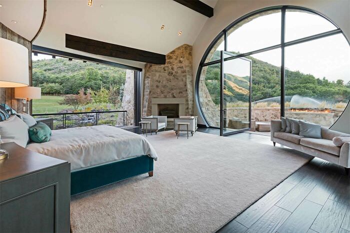 An extraordinary bedroom that opens to the Wasatch Mountains, located in an estate on the market for $14.9 million.