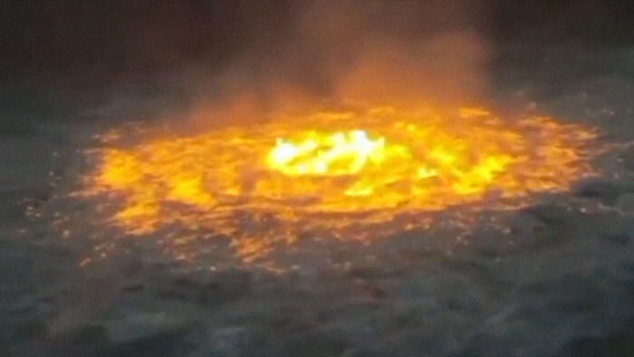 A vortex of fire under the surface of the water in the Gulf of Mexico.