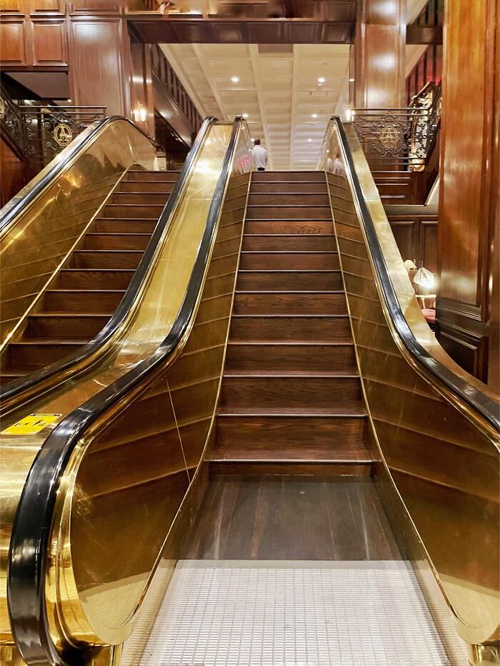 Escalator in a fancy hotel in Dallas, converted into stairs.