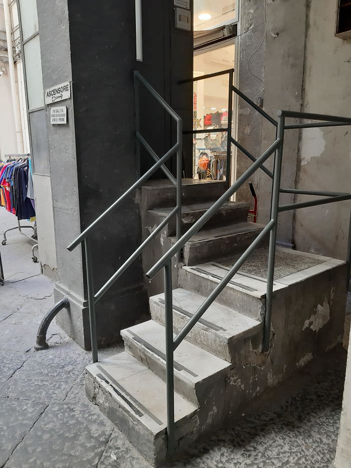 To use elevator, stairs have to be taken.