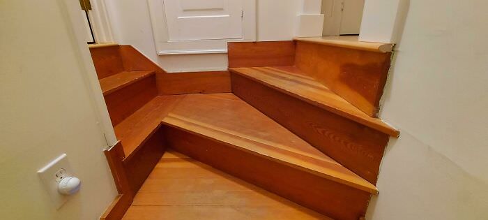 These retrofitted stairs in an old house are a death trap.
