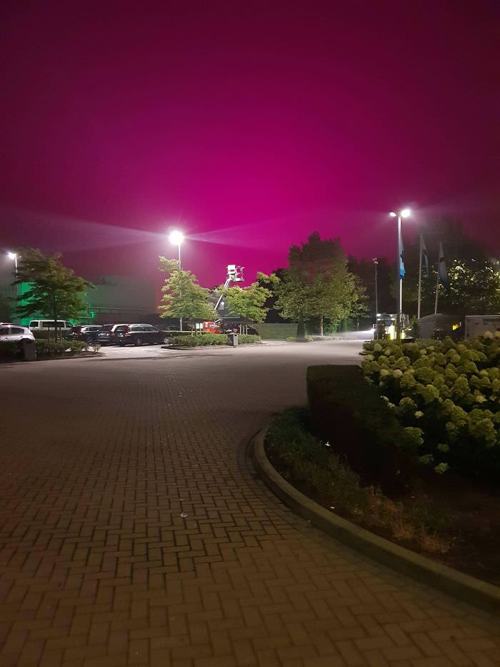 A purple/pink sky taken at a hotel.