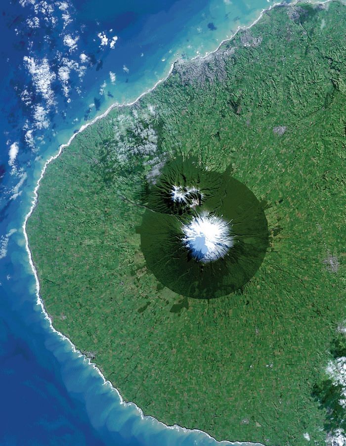 Egmont National Park, a protected area in New Zealand where construction is prohibited in a radius around the peak of Mount Taranaki to prevent agriculture from ruining the mountainside.
