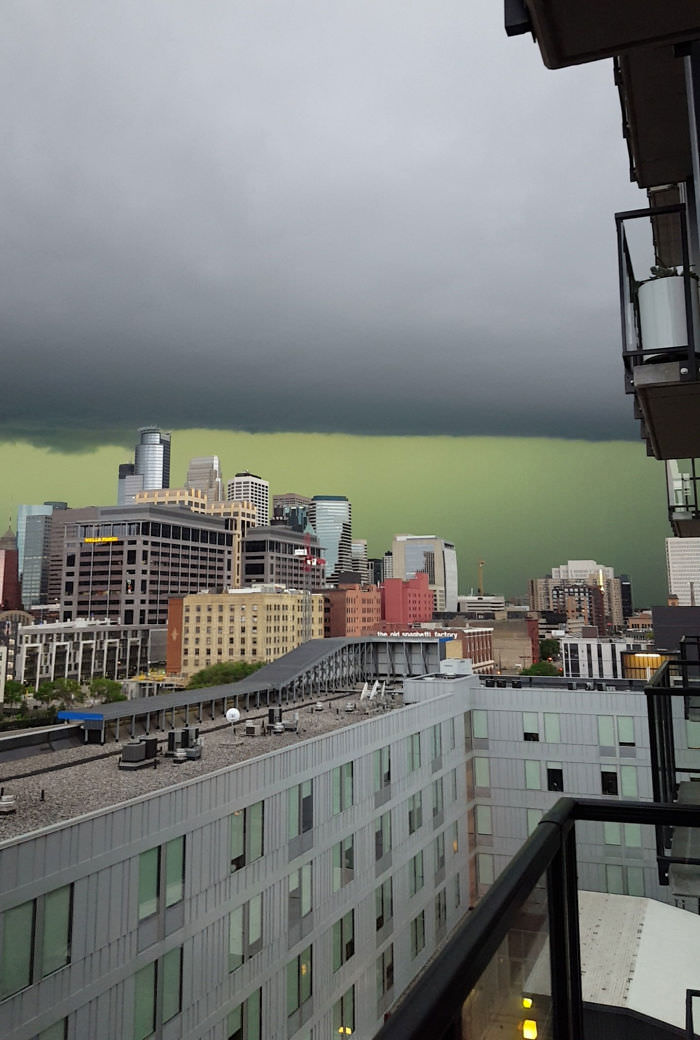 Storm front that turned the sky green.
